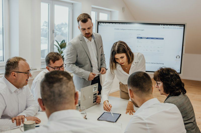 Executives in a high-stakes business negotiation
